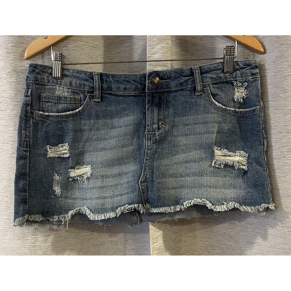 Vintage Wet Seal Y2K 2000s Denim Skirt Micro Mini Distressed Grunge Size 11